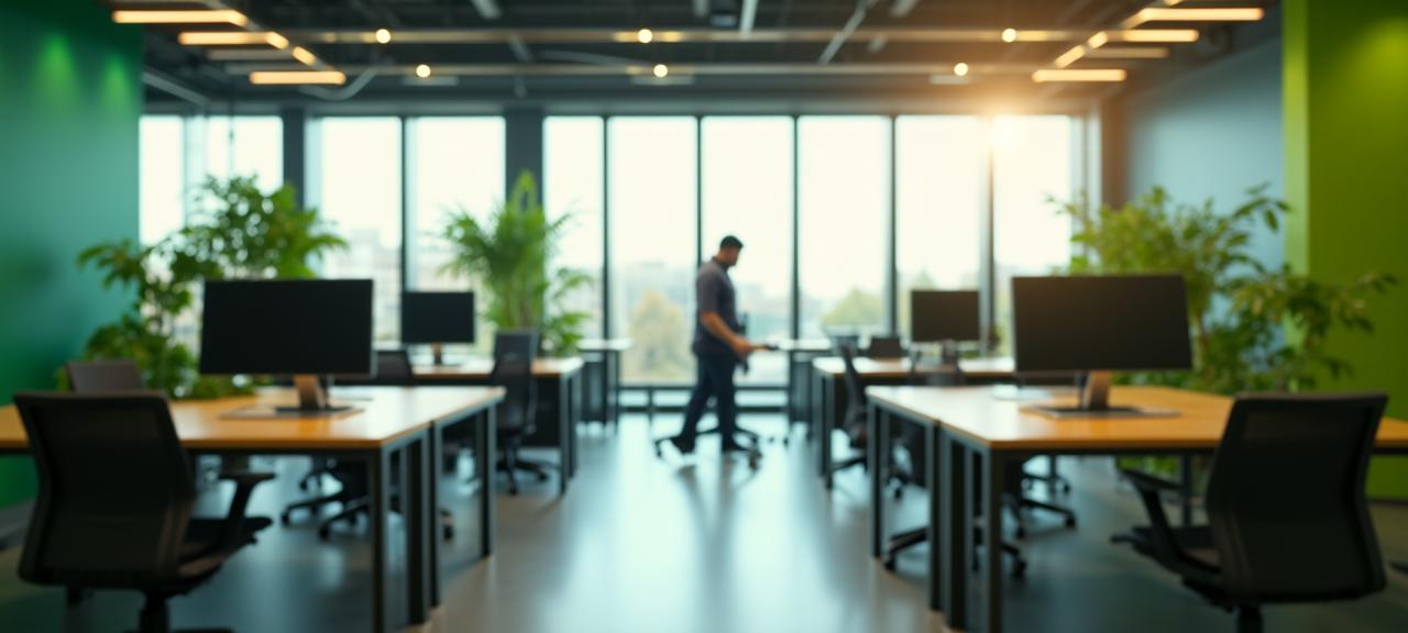 Modern collaborative workspace in London with vibrant lighting