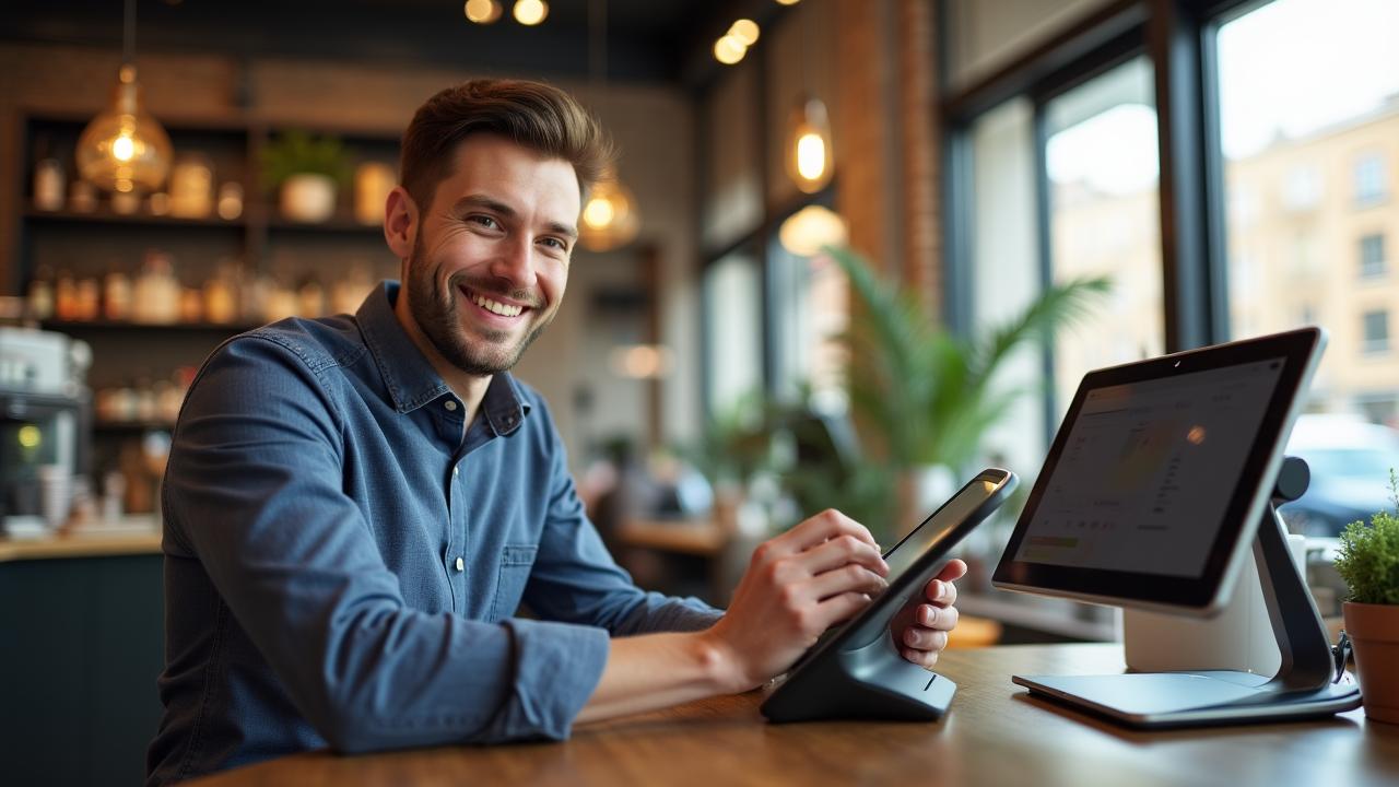 London business owner using modern technology to manage business