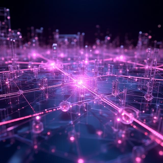 Abstract 3D architectural visualization of data and technology connectivity